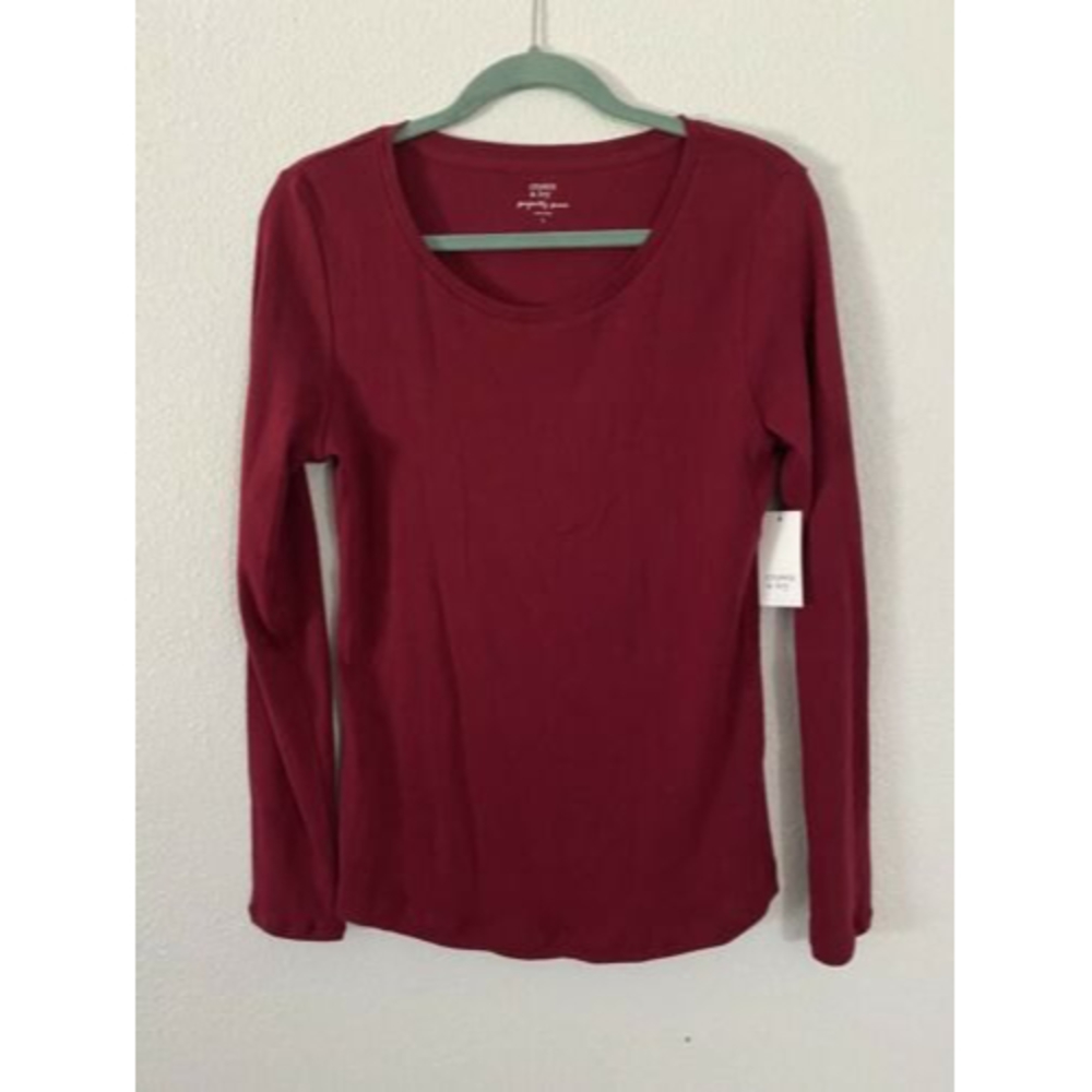 NWT Crown & Ivy sz L Essential Signature Cranberry Long Sleeve Top Shirt Blouse